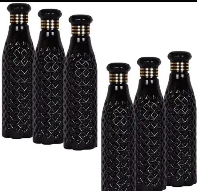 Plastic Water Bottle, Black, 1000 ml, Pack of 6