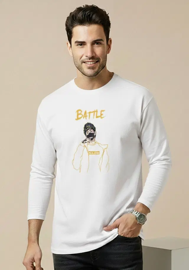 Polyester Printed T-shirt for Men, White (L)