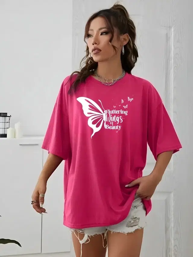 Round Neck T-shirt For Women (Pink, M)