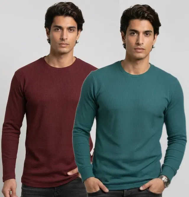 Polyester T-shirt for Men, Maroon & Teal, Pack of 2 (M)