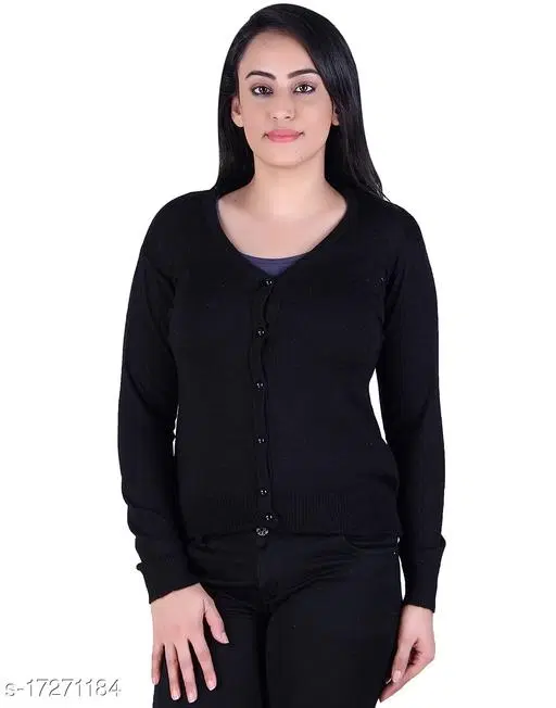 Acrylic Solid Sweater for Women (Black, XL)
