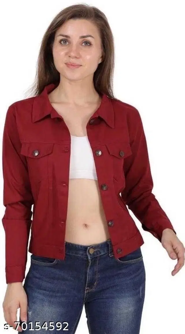 Cotton Blend Jacket for Women (Maroon, S)