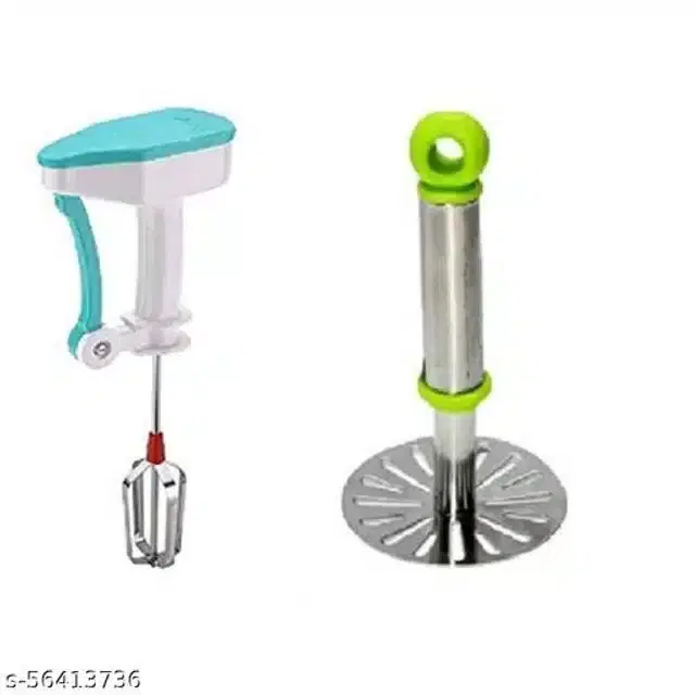 Manual Hand Blender with Masher, Multicolor, Set of 2