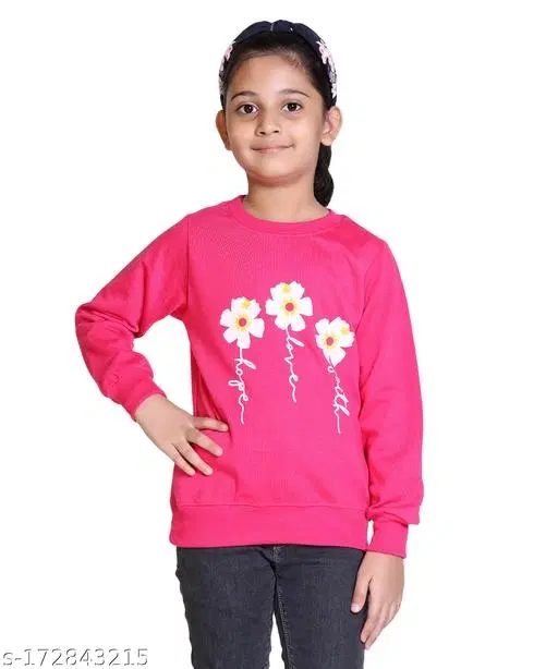 Woolen Printed Sweatshirt for Girls (Dark Pink, 6-7 Years)