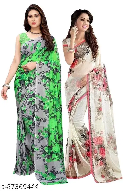 Georgette Printed Saree for Women, Pack of 2, Multicolor (6.3 m)