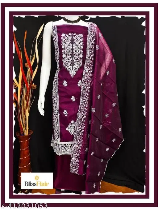 Embroidered Floral Patiala Suits for Women (Purple, Un Stitched)