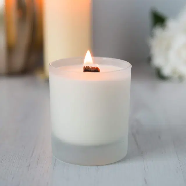 Floish Decor Premium Scented Frosted Glass Wooden Wick Candle
