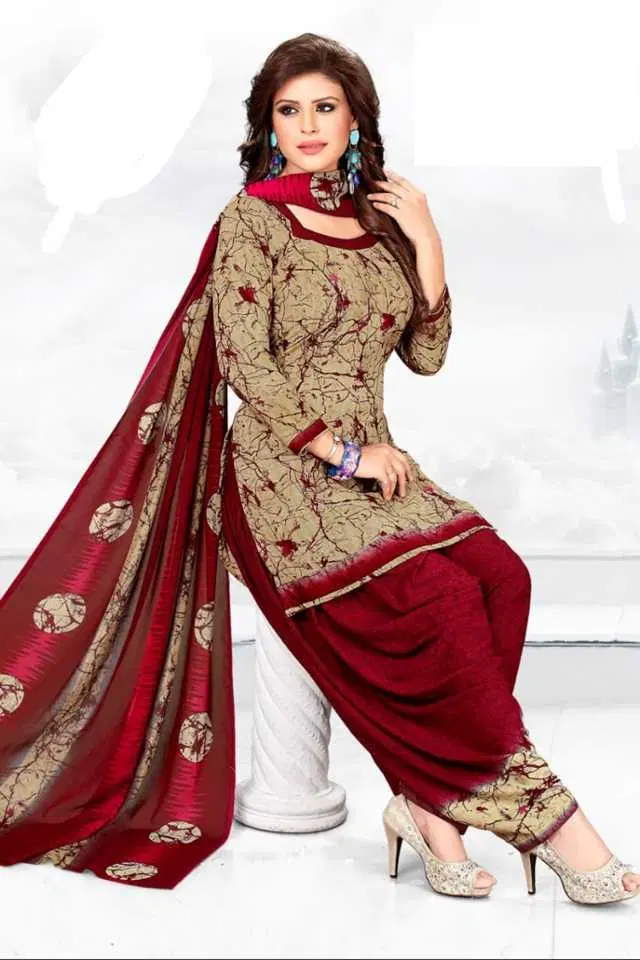 Kanooda Georgette Women's Printed Salwar Suit (Red) (KS-4)