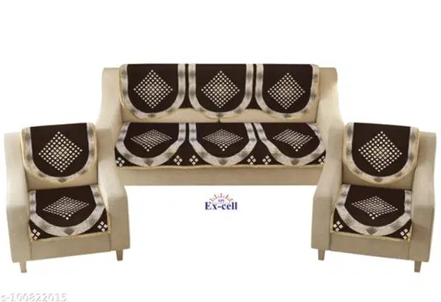 Polycotton 5 Seater Sofa Covers, Brown, Set of 1