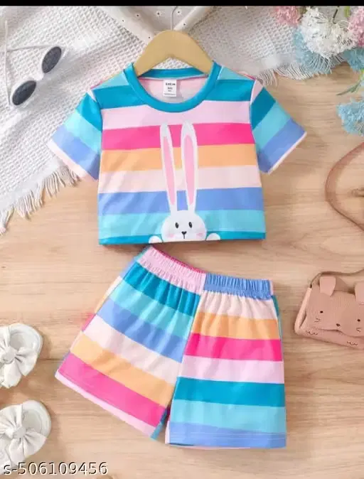 Cool Bunny Polycotton Clothing Set for Girls,Multicolor (3-4 Years)