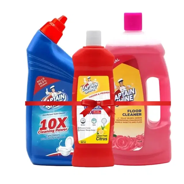 Captain Shine Disinfectant Floor Cleaner 1 L (Floral) + Captain Shine Disinfectant Toilet Cleaner 1 L + Captain Shine Disinfectant Bathroom Cleaner 500 ml