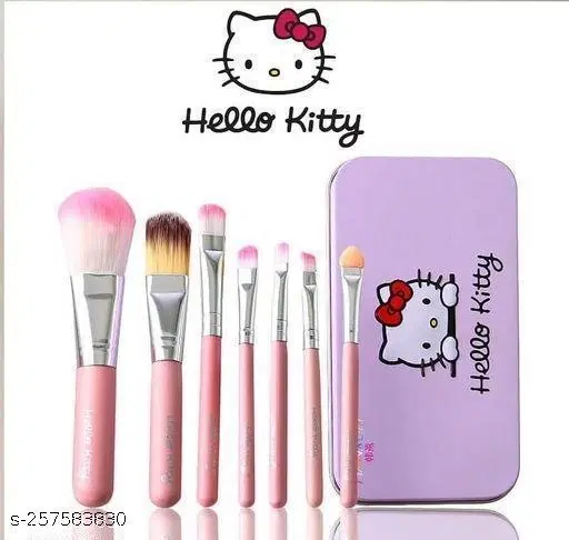 Hello Kitty Makeup Brush Set of 7 Pink Color with tin Box.  (Pack of 7)