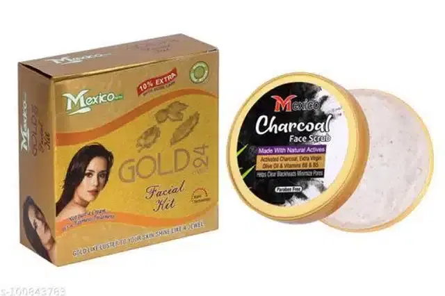 Mexico Mix Fruit Combo Glow Fairness Facial Kit with Charcoal Vibes Face Scrub, Set of 2