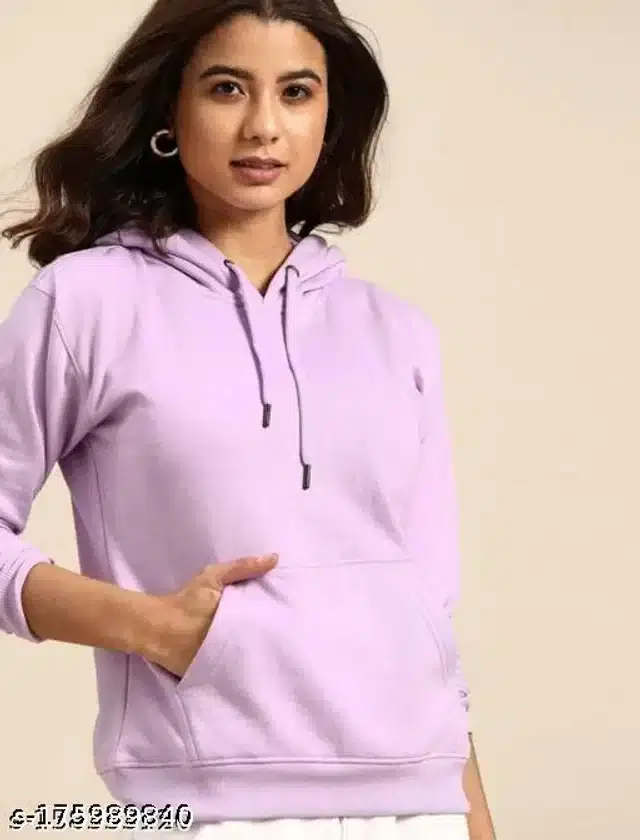 Full Sleeves Hooded Sweatshirt for Women (Lavender, L)