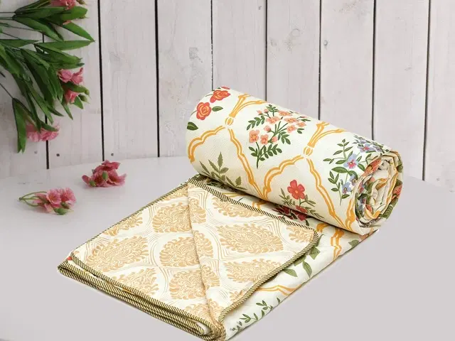 Sarangi Printed Double Dohar Brown White FLower 90x90inch