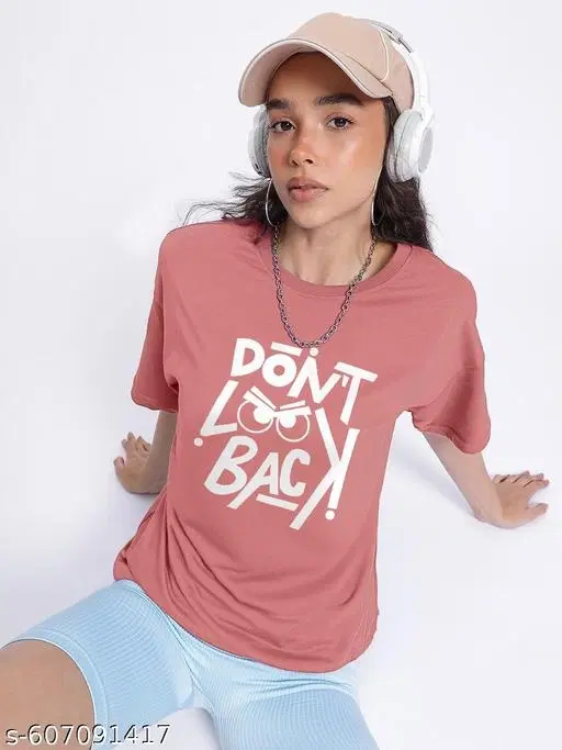 Cotton Blend Printed T-shirt for Women, Pink (XXS)