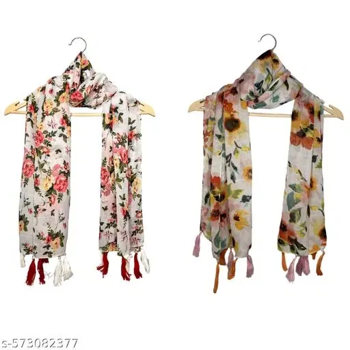Poly Chiffon Scarves for Women, Multicolor, Pack of 2