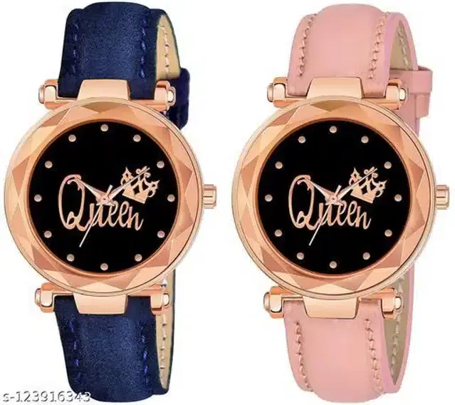 Analog Watch for Women, Pack of 2 (Pink & Navy Blue)