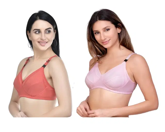 Cotton Blend Solid Non Padded Feeding Bras for Women, Pack of 2 (Multicolor, 32)