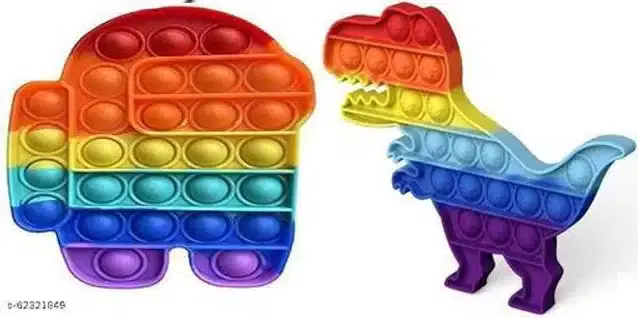 Silicone Pop It Fidget Stress Relief Toy, Multicolor, Pack of 2