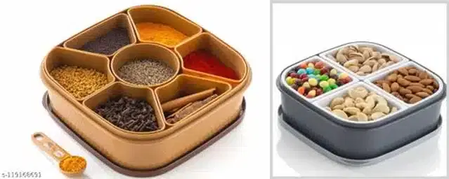 7 in 1 Masala Box with 4 in 1 Multipurpose Box, Multicolor, Pack of 2