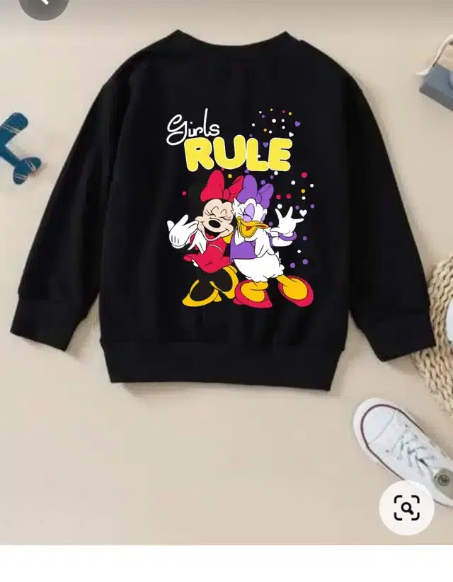 Fleece Printed Sweatshirt for Girls (Black, 4-5 Years)