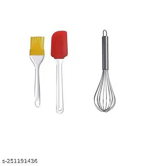 Egg Beater with Spatula & Oil Brush, Multicolor, Set of 3