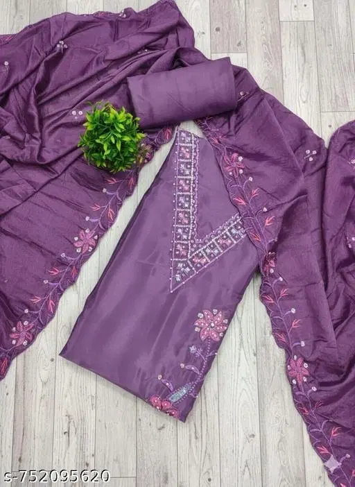 Embroidered Floral Patiala Suits for Women (Purple, 5.85 meter (S)) (Multicolor, 7.05 meter (4XL)