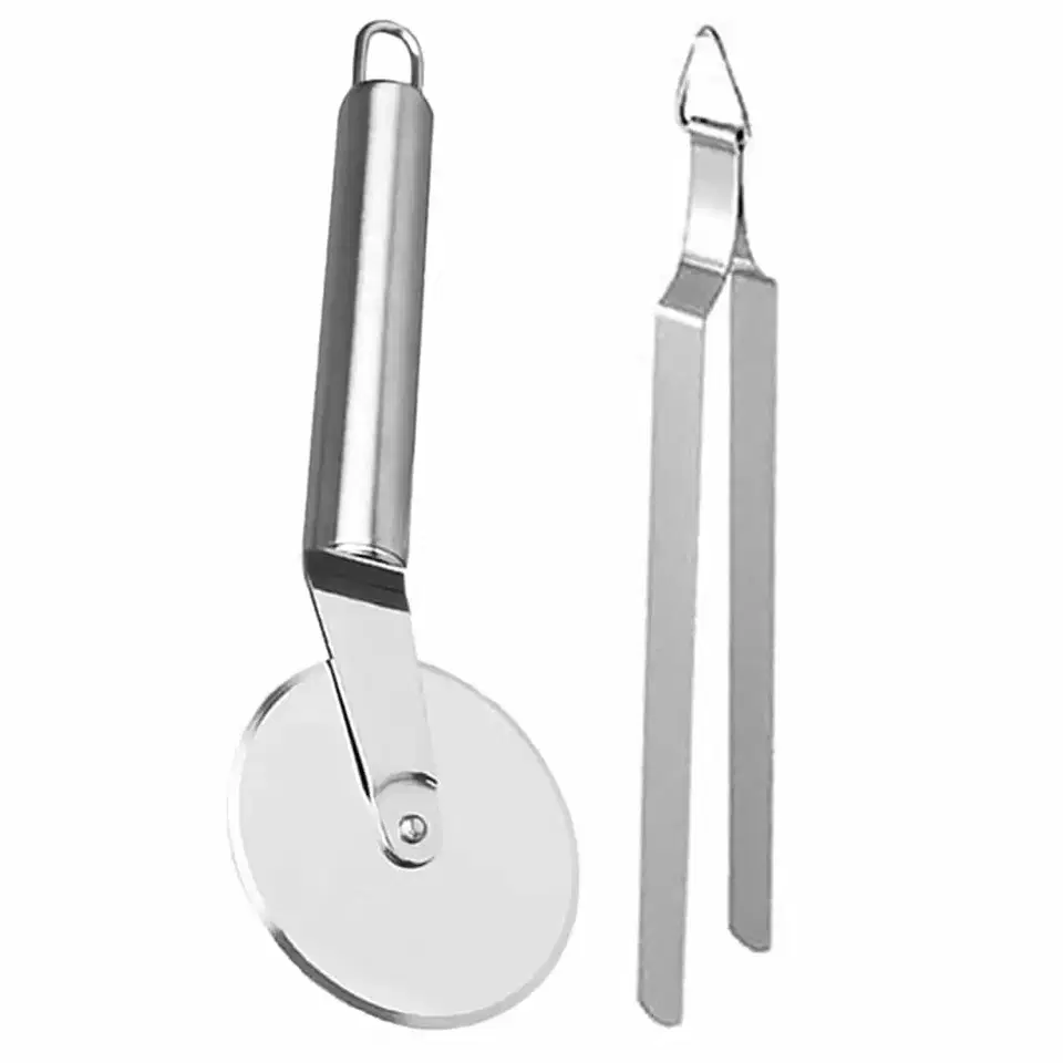 Oc9 Stainless Steel Pizza Cutter & Roti Chimta For Kitchen Tool Set