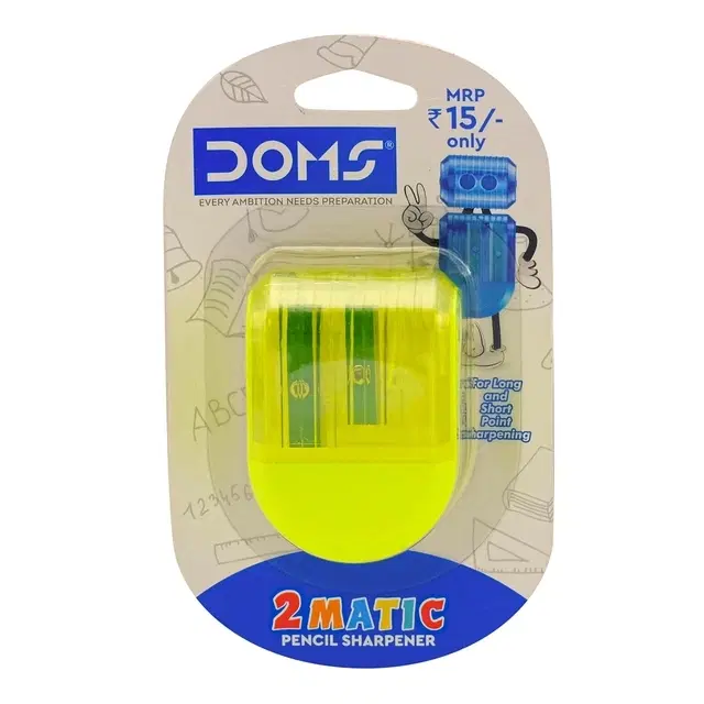 Doms Non-Toxic 2 Matic Multicolored Pencil Sharpener Blister Pack