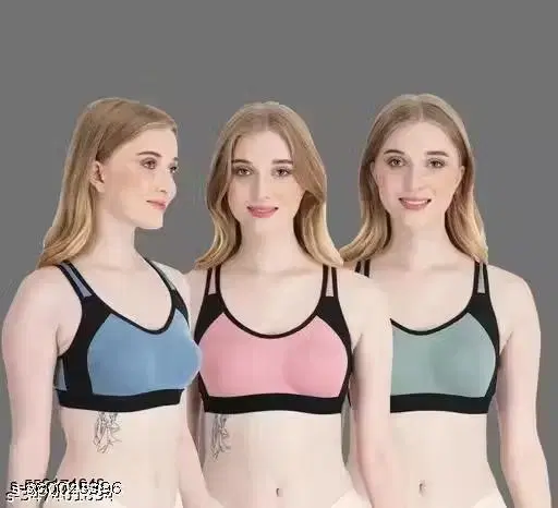 Cotton Solid Bra for Women & Girls, Multicolour, Pack of 3 (28A)