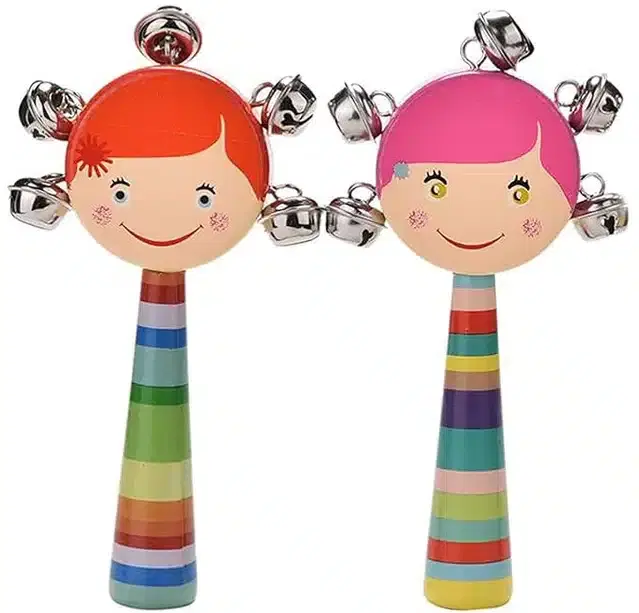 Wooden Rattle Toys for Kids, Multicolor, Set of 2