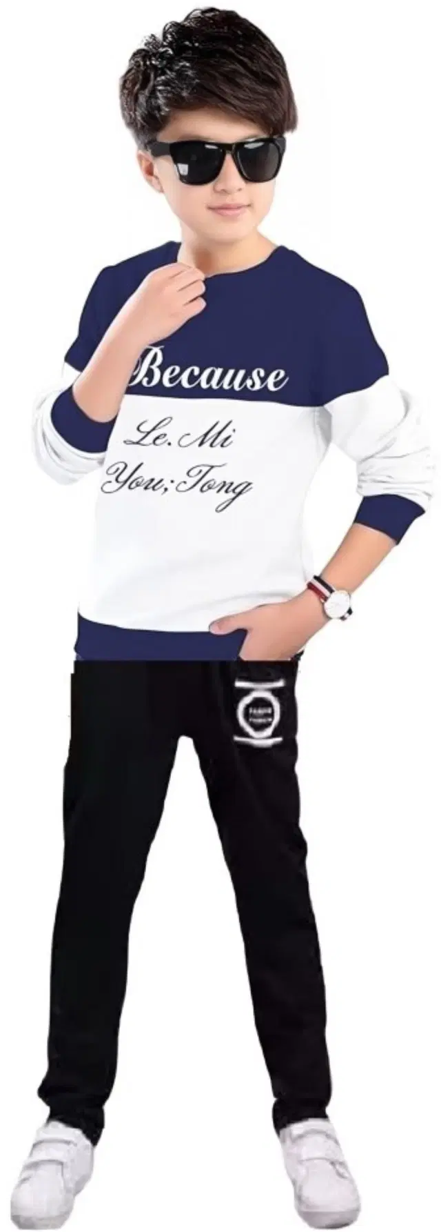 Cotton Blend Round Neck T-Shirts for Boys (Navy Blue & Black, 12-13 Years)
