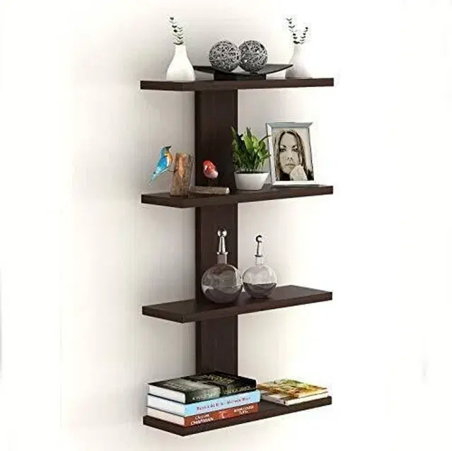 4-Layer Wooden Wall Shelf Storage Rack