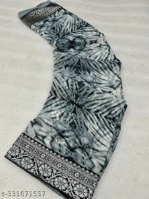 Georgette Printed Saree for Women, Grey (6.3 m)