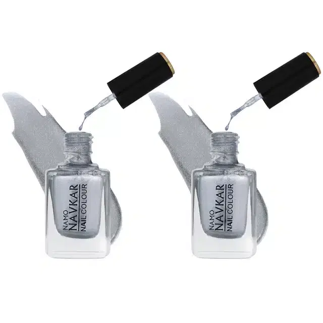 Namo Navkar Nail Polish for Women, Silver, 10 ml, Pack of 2
