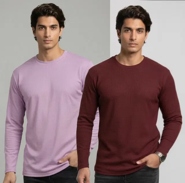 Polyester T-shirt for Men, Lavender & Maroon, Pack of 2 (M)