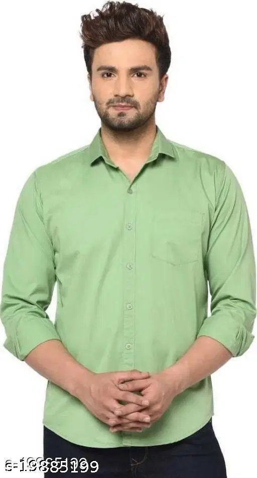 Cotton Blend Solid Shirts for Men, Green (L)