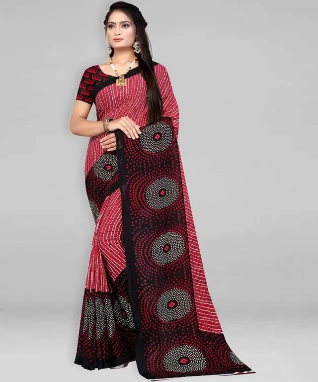 Georgette Printed Saree for Women, Maroon