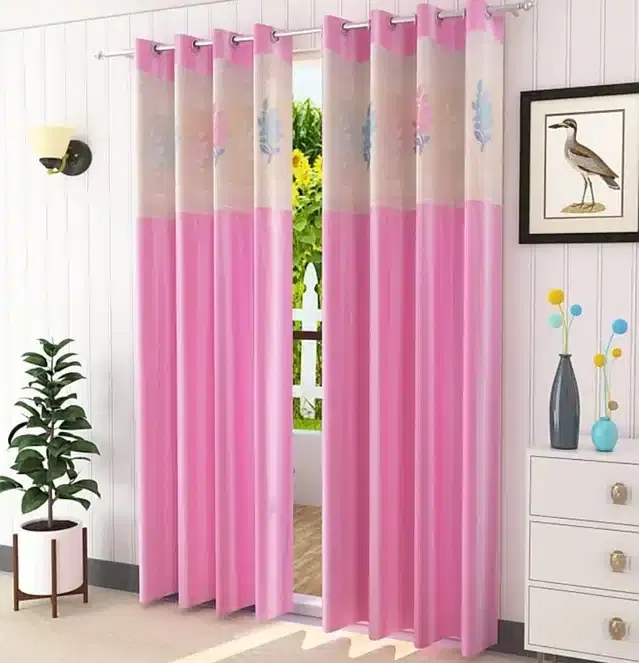 Long Crush Door & Window Curtains, Pack of 2, Pink, 5 feet