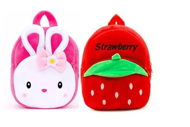 Heaven Decor Naughty And Strawberry Velvet Soft Plus Kidds School Bag Combo, A076
