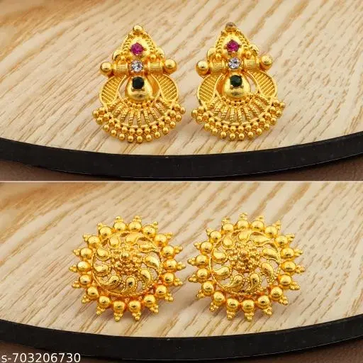 Traditional Bridal Gold Look Stud Earrings Set