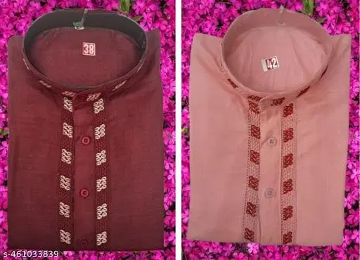 Cotton Solid Kurta for Men, Maroon & Pink, Pack of 2 (M)