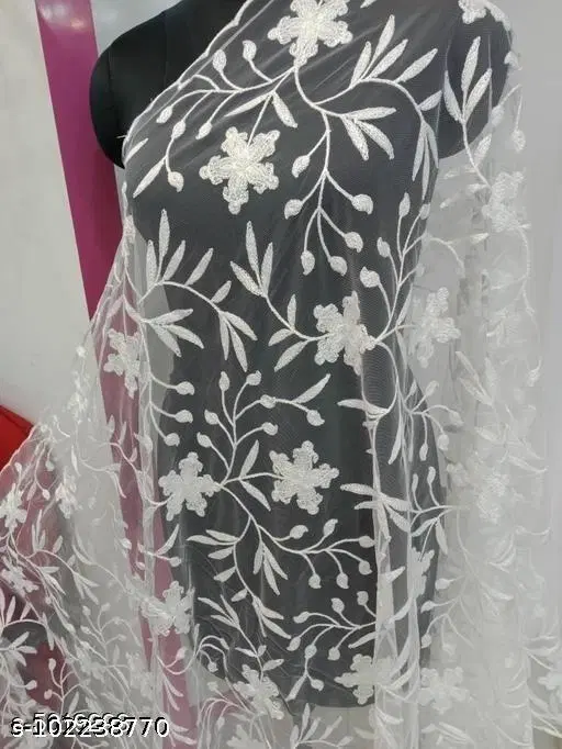 Embroidered Punjabi Net (White, Free Size)