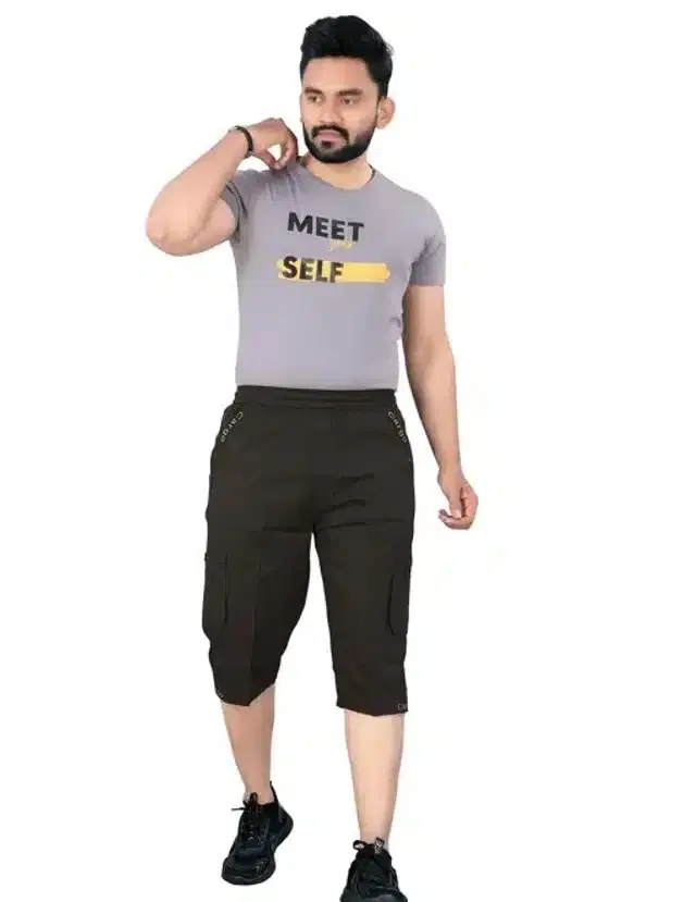 Cotton Cargo Three Fourths Pant for Men (Bottle Green, 30)