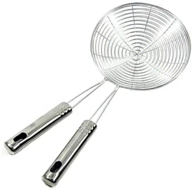 Stainless Steel Premium Quality Deep Fry Strainer, Silver, Pack of 2
