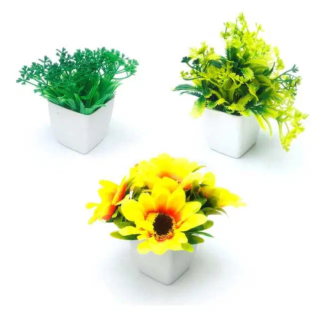 Duli Natural Looking Artificial Flower Plant Pot For Home Decoration, Multicolor, Pack Of 3, D-15