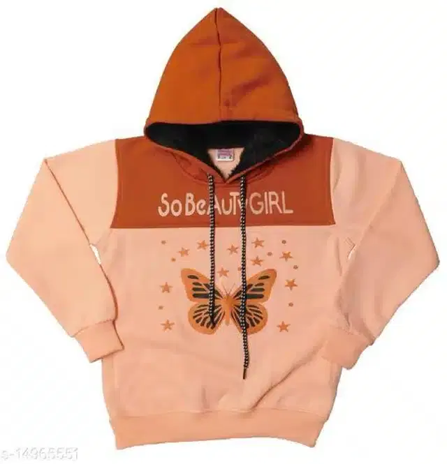 Fleece Printed Full Sleeves Hooded Sweatshirt for Girls (Peach, 3-4 Years)