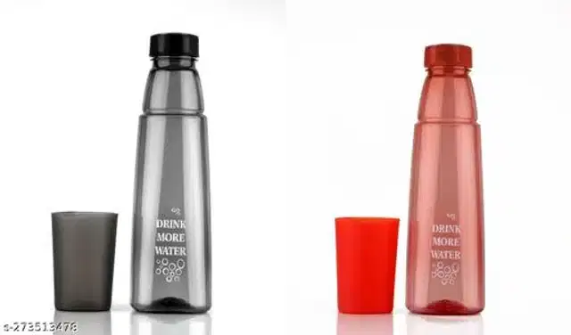 Plastic Water Bottle, Black & Red, 1000 ml, Pack of 2