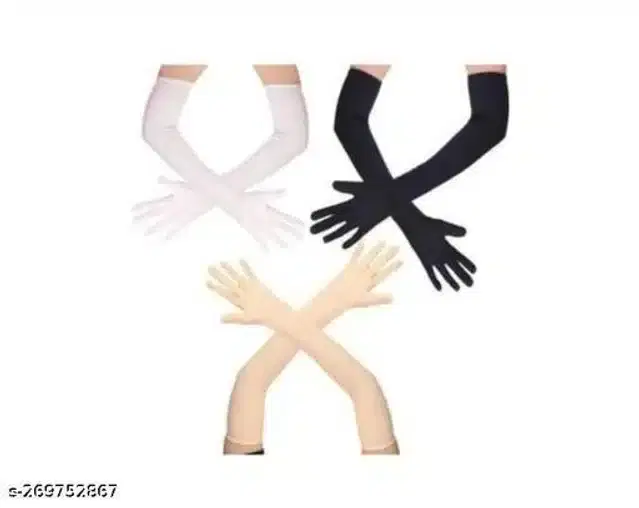 Cotton Sun Protection Gloves for Women, Set of 3 (Multicolour)